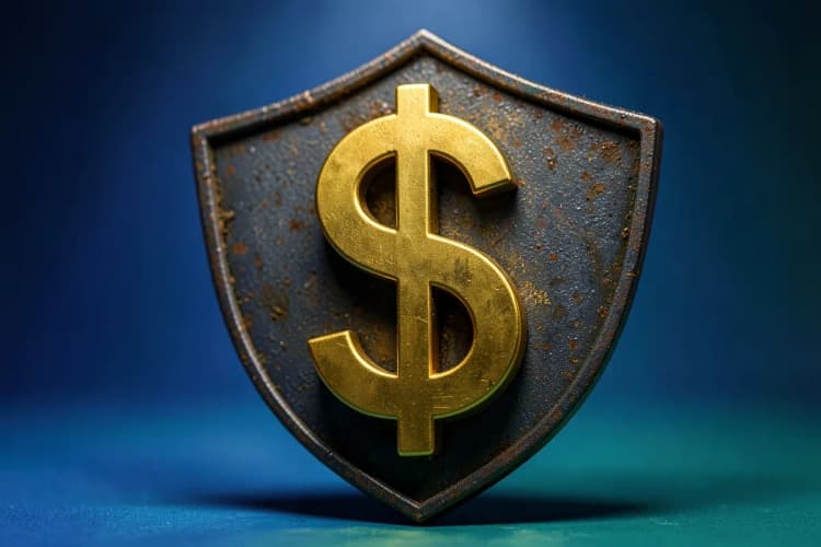 Símbolo de cifrão com um escudo protetor, indicando benefícios.