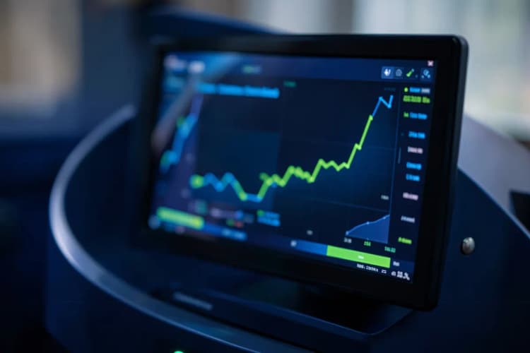 Painel de controle visual com gráficos e indicadores fiscais em um monitor.